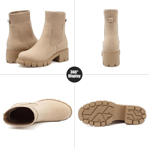 Women's Chelsea Platform Apricot Ankle Boots Stylish Comfortable Slip On Shoes - Picture 2 of 7